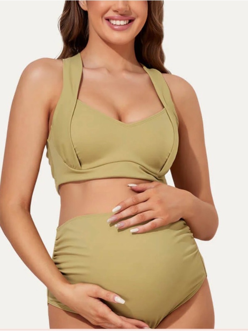 High-Waist Maternity Bikini Set - Olive Green